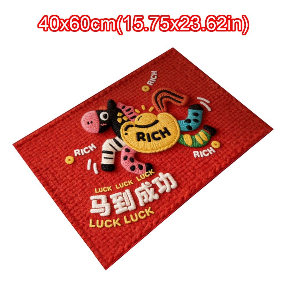Durable Horse Pattern New Year Door Mat Red Bath Mat Soft Non-slip Foot Mat Home Decorations