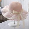 Children's Summer Sun Straw Hat Sunshade Little Girl Princess Lace Hat Big Brim with Rope Parent-child Hat Bag