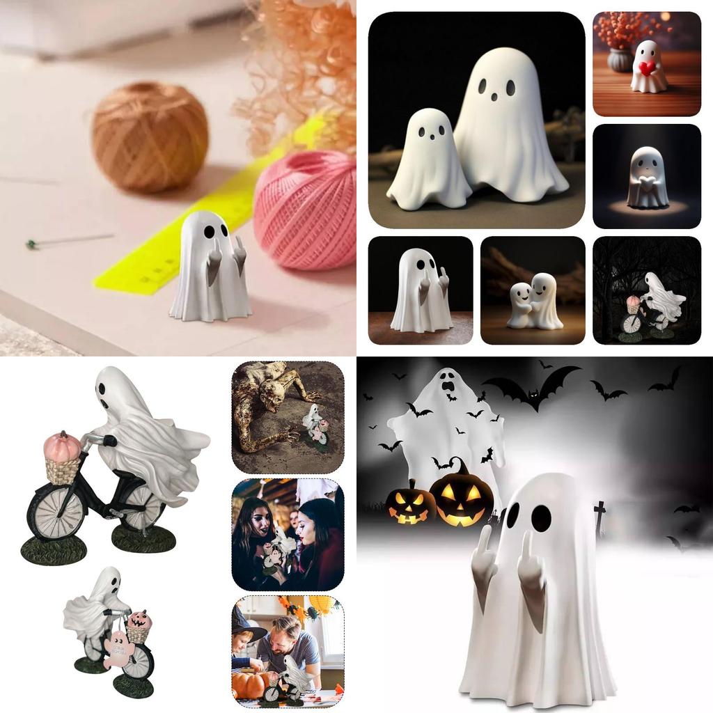 Adorable Halloween Ghost Figurine Set For Charming Home Office And Garden Decor