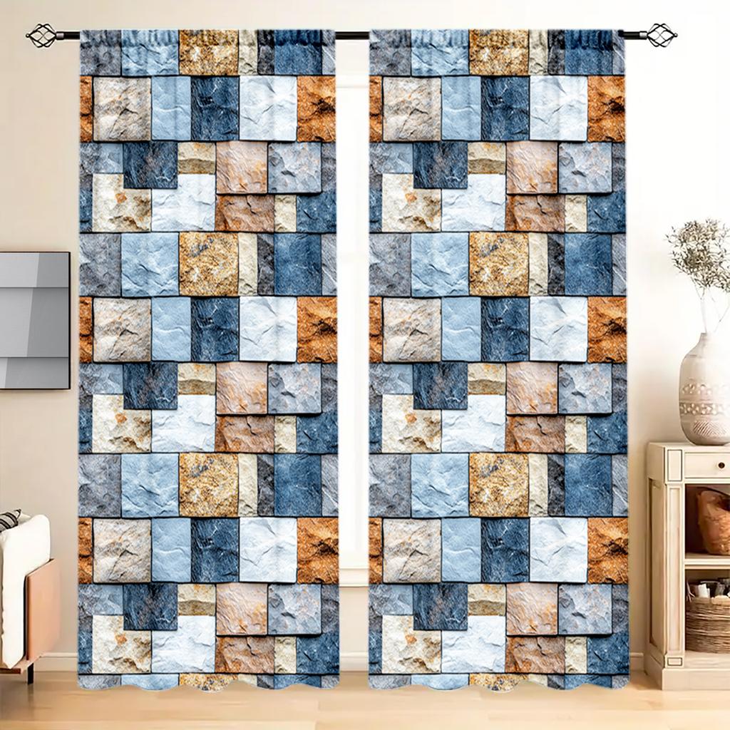 2pcs Colorful Brick Walls Printed Curtain for Home Decor - Rod Pocket Window Treatment for Bedroom, Office, Kitchen