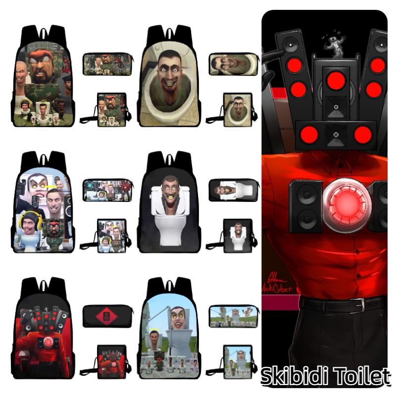 Cartoon Toilet Skibidi Backpack Pencil Case Large Capacity Schoolbag Travel Bag