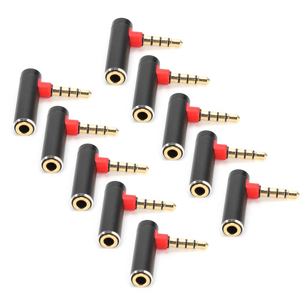 10Pcs 3.5mm Male To Female 90 Degree Elbow Adapter Plug Headset Jack Audio Connectorblack