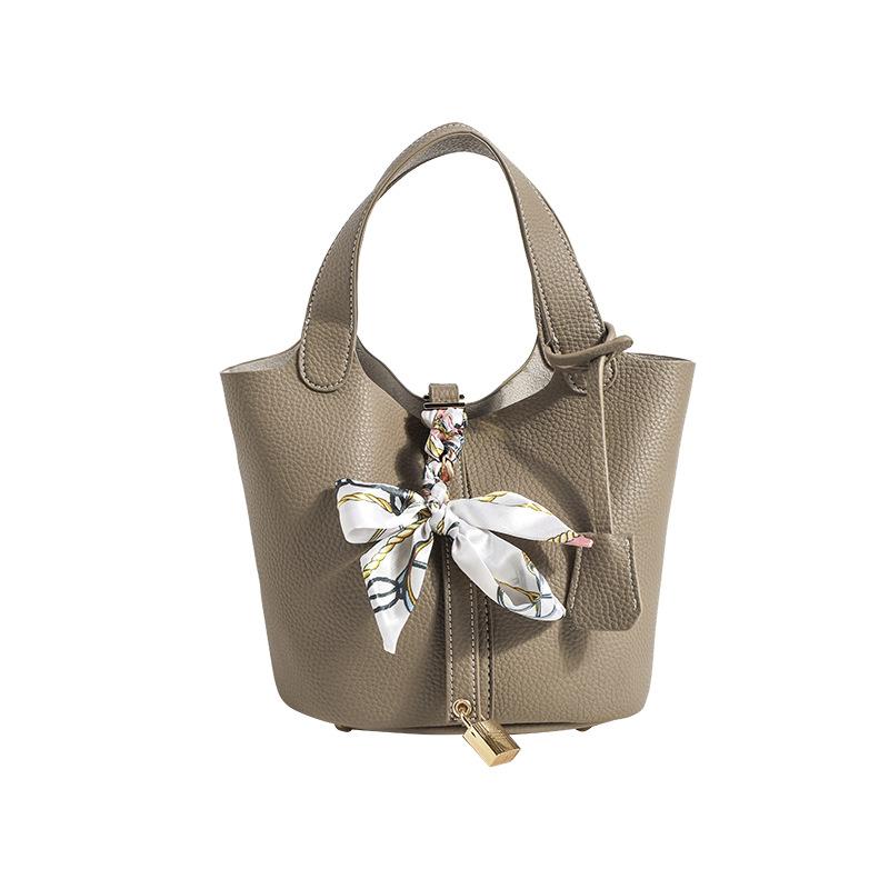 Spring New Trendy Women's Bag Commuting Fashion Handbag Bag Solid Color Vegetable Basket Bag Scarf Pendant Handbag Bag