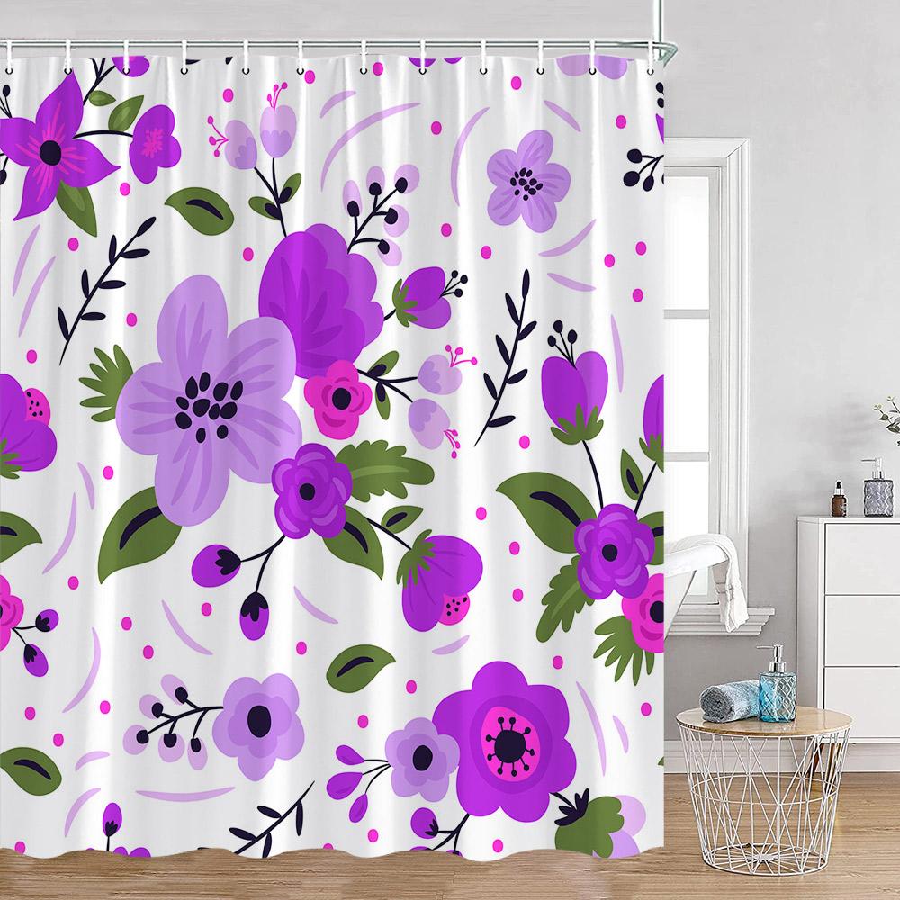 Colorful Flowers Shower Curtains Retro Flowers Bohemian Style Plants Botanical Bathroom Curtain Modern Minimalist Bath Curtain