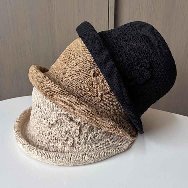 Spring/Summer Fashion Flower Embellished Hat | Women's British & French Style Rolled Brim Sun Hat | Holiday Outing Fisherman Hat