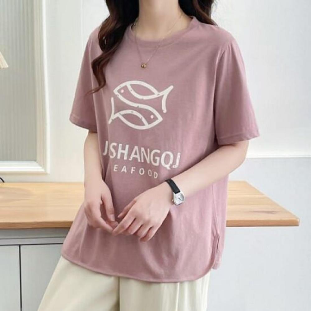 Navava Daily ShorT Sleeve T shirT Fish leTTering nT2606