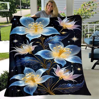 1 Stück Leichte Flanelldecke mit Blumendruck, Bequeme und Warme Decke, für Camping Sofa Bett und Couch Büro, Geschenk