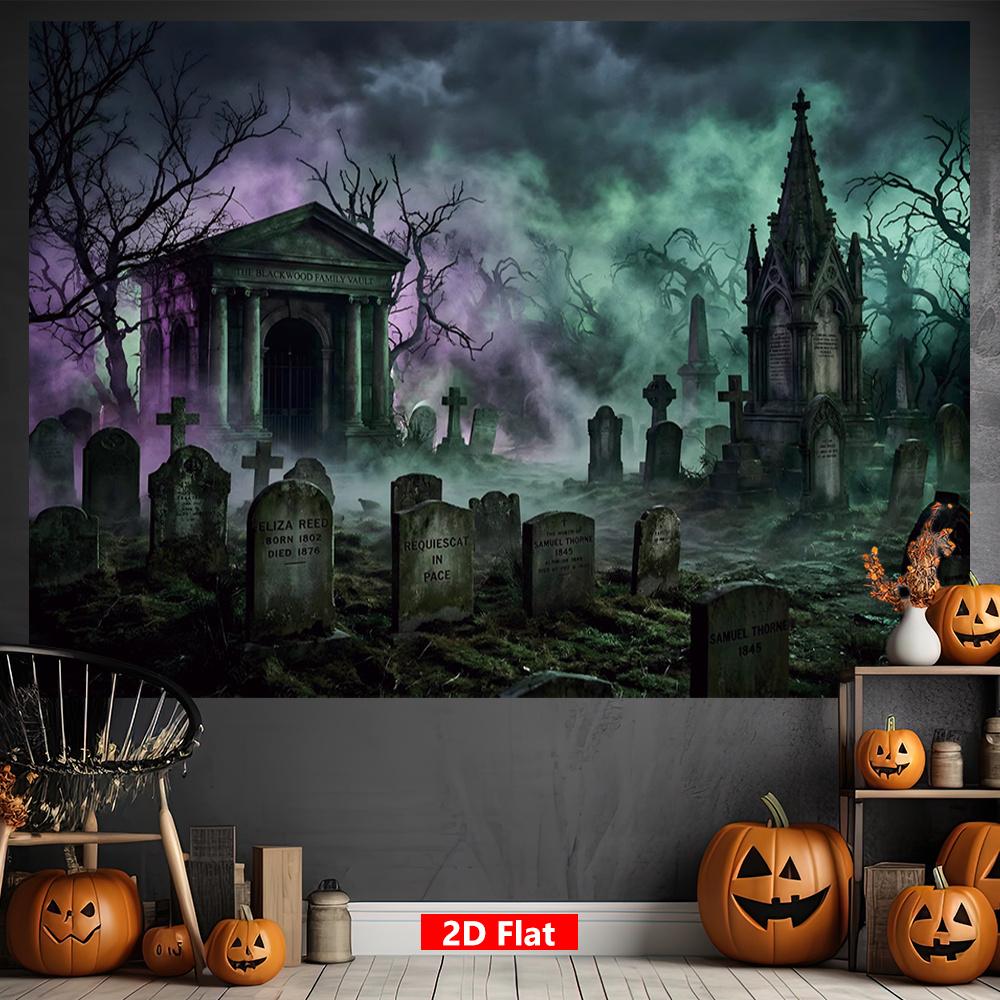 [2D Flat] 1 piece, spine-energizing Halloween banner, tombstone and mausoleum fog pattern, terrifyingzyc