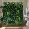 Green Wall Plant Shower Curtain Nature Art Bathroom Decor Vertical Garden Leaves Bath Curtains Modern Home Interior