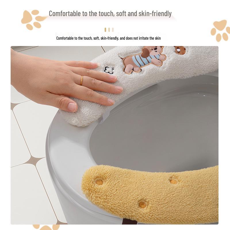 Plush Toilet Seat Cover with Velcro Fastening - All-Season Universal Fit