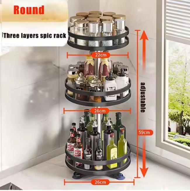 360°Rotating Kitchen Spice Rack Round Storage Container Non-Skid 2 Tier Turntable Organizer Storage Tray Cosmetics Organizer