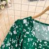 Summer Elegant Square Collar Loose Dress Women Vintage Bubble Short Sleeve Slim A-line Floral Dress French Retro Long Dresses Casual