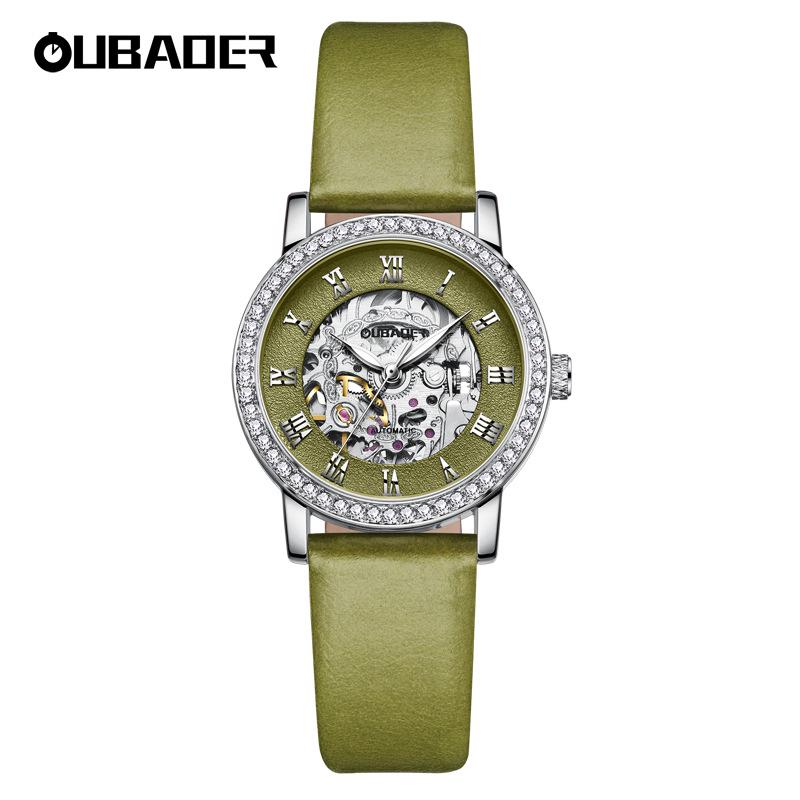 OUBAOER Women's Casual Mechanical Watch with Roman Numeral Dial, Waterproof Design