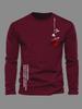Herren Langarm Rundhals Locker Freizeit Rose Buchstaben Aufdruck Frühling und Herbst Vielseitig T-Shirt Top