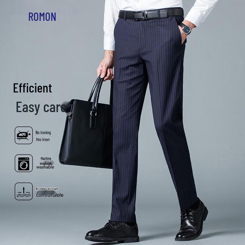 Luomeng Men s Striped High-Waist Business Casual Stretch Straight-Leg Trousers 180/94A/35