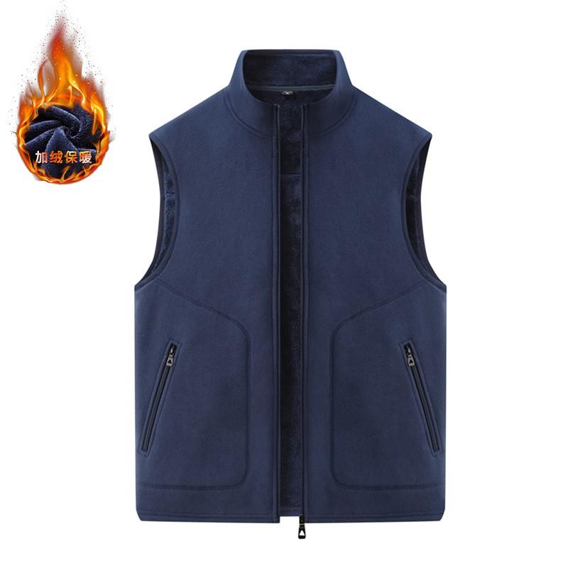 Mens Fleece-Lined Vest Warm Puffer Sleeveless Jacket Stand Collar Zipper Front Loose Fit