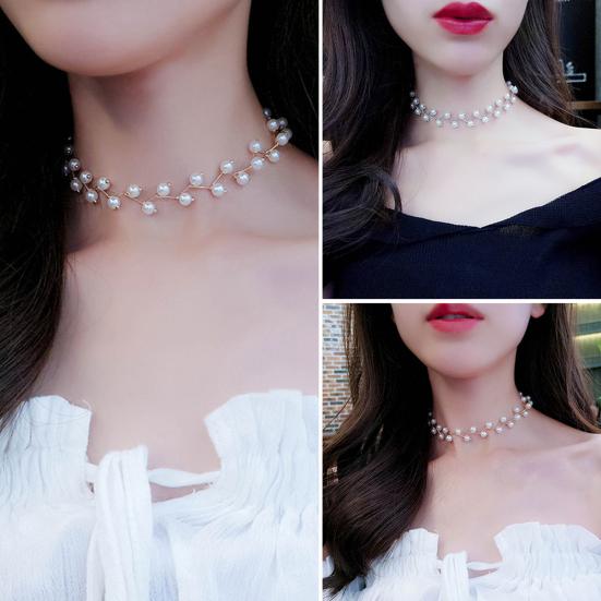 Women Faux Pearl Choker Collar Necklace Clavicle Chain Pendant Jewelry Gift for Wedding Party Club