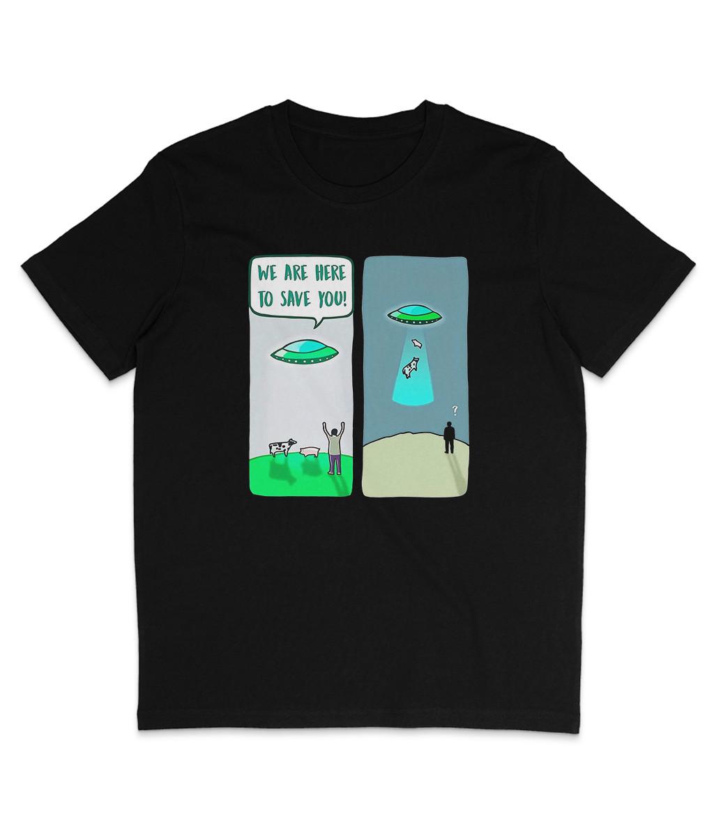 We Are Here To Save You! - Black - Organic T-Shirt Mens Womens Tees Top - Vegan - Funny - Protest 4XL