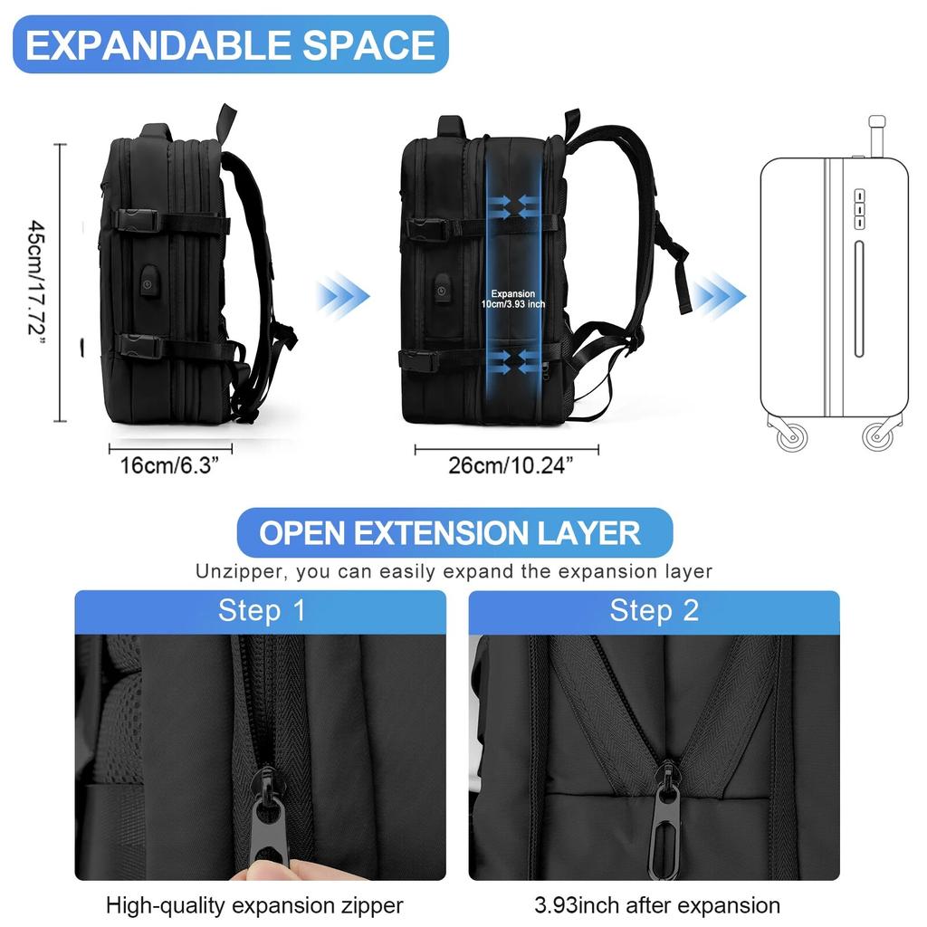 Men's Travel Backpack, Expandable Waterproof Business Backpack, Women School Backpack Students Large School Bag Luggage