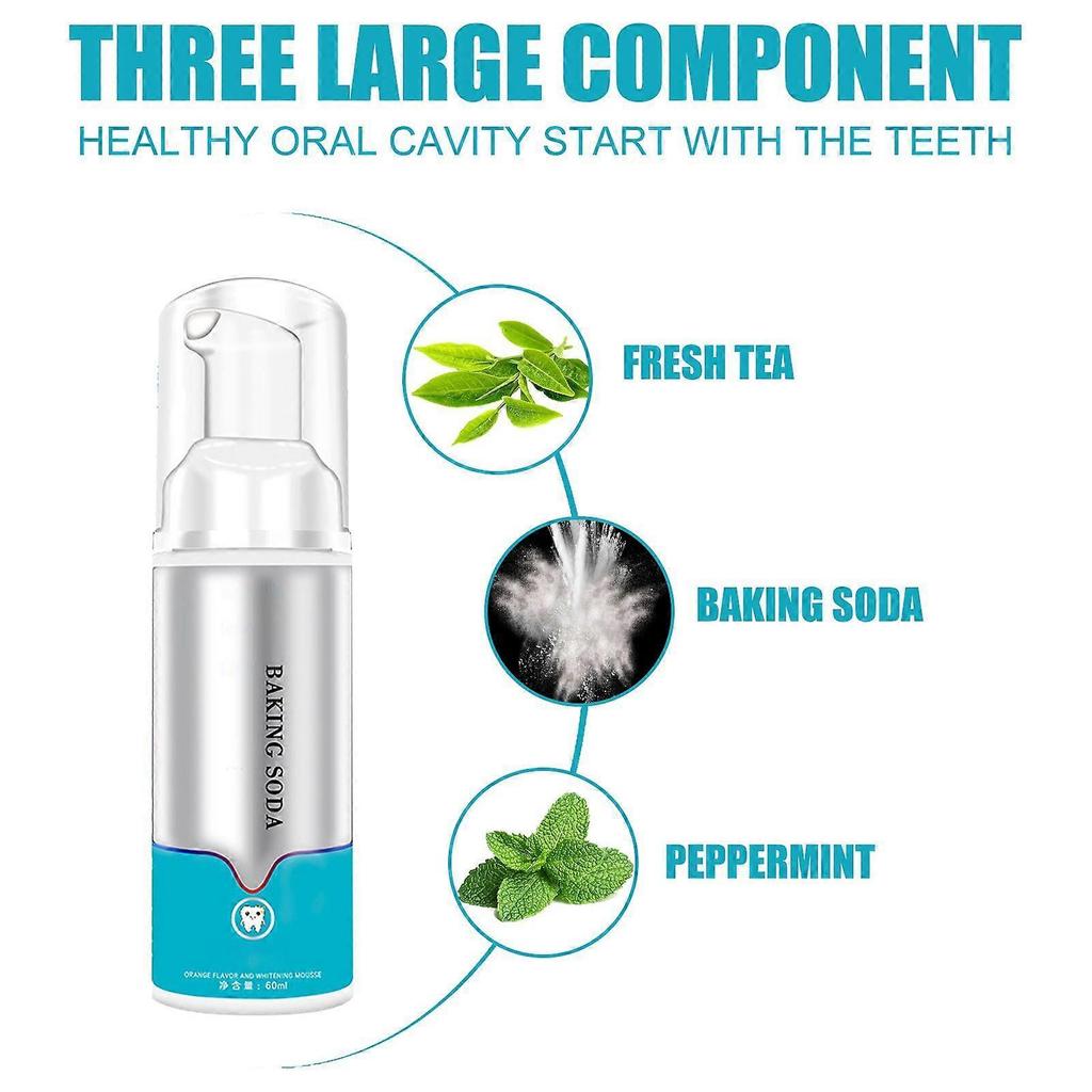 2x Baking Soda Teeth Whitening Mousse Brightify Deep Cleaning Foam Toothpaste Removes Stains Fresh Breath Dental Care Tools 60ml