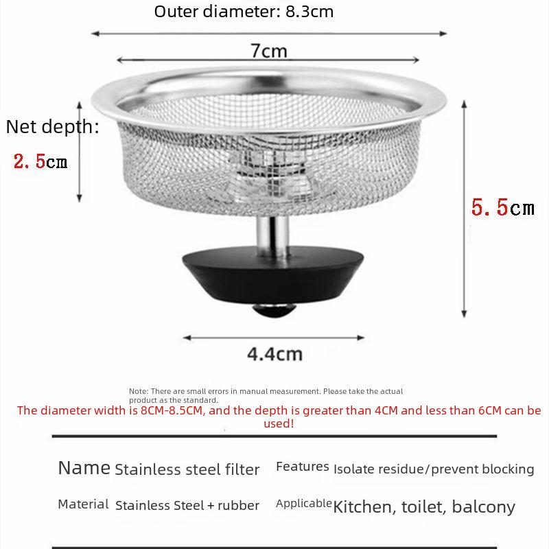 Stainless Steel Kitchen Sink Filter: Anti-Blocking Drain Cover for Vegetable Basin and Garbage.