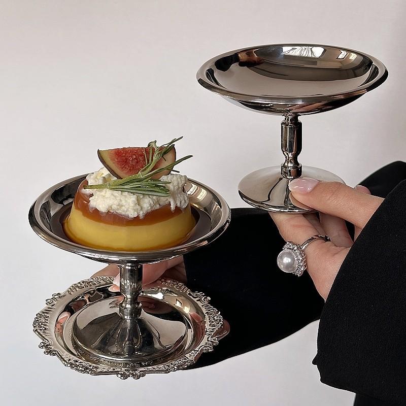Stainless Steel Retro Dessert Cup High Base Ice Cream Goblet Shatterproof Reusable Salad Bowl for Home Kids Party Use