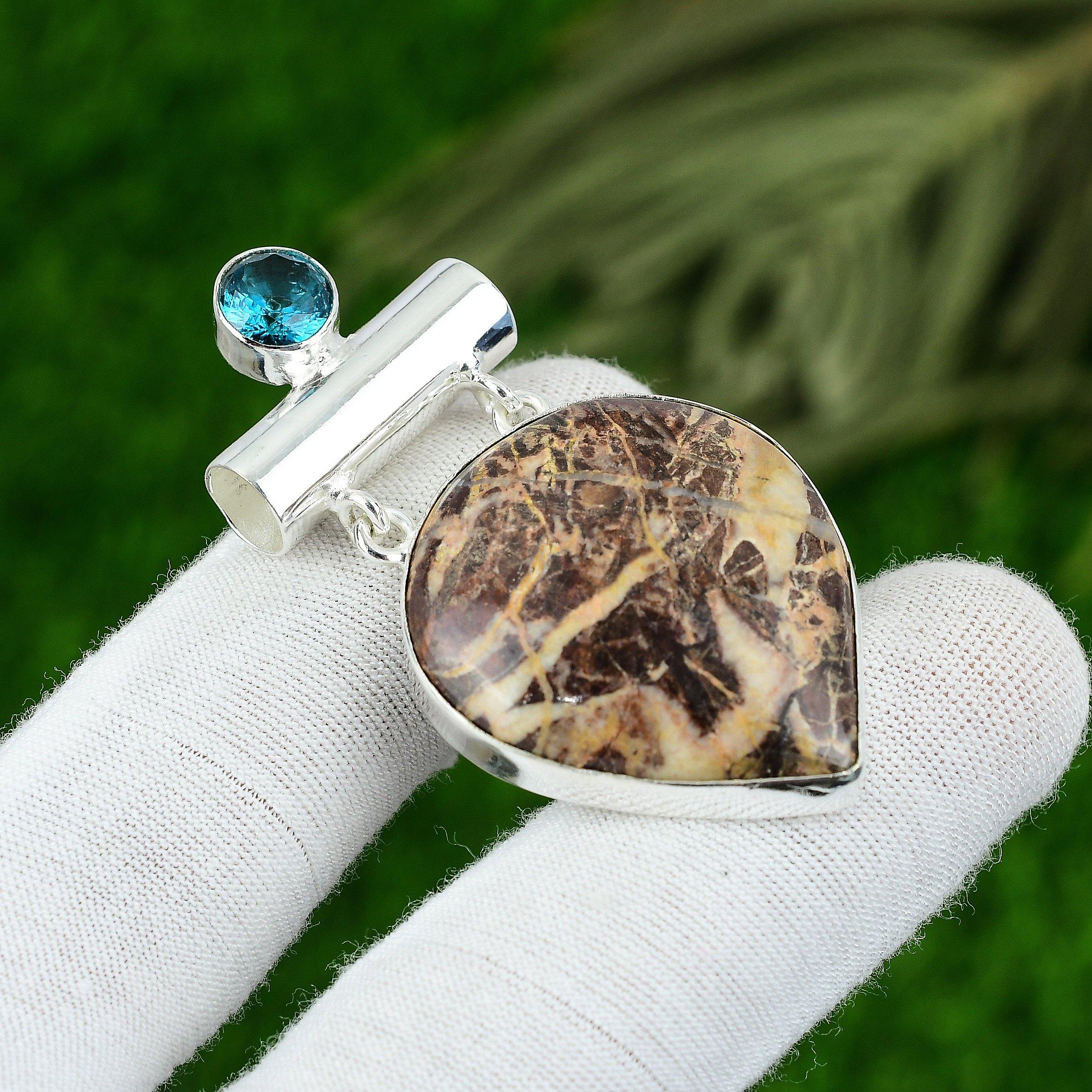 

Подвеска из натурального кокосового яшмового драгоценного камня коричневого цвета из стерлингового серебра 925 пробы, индийские украшения