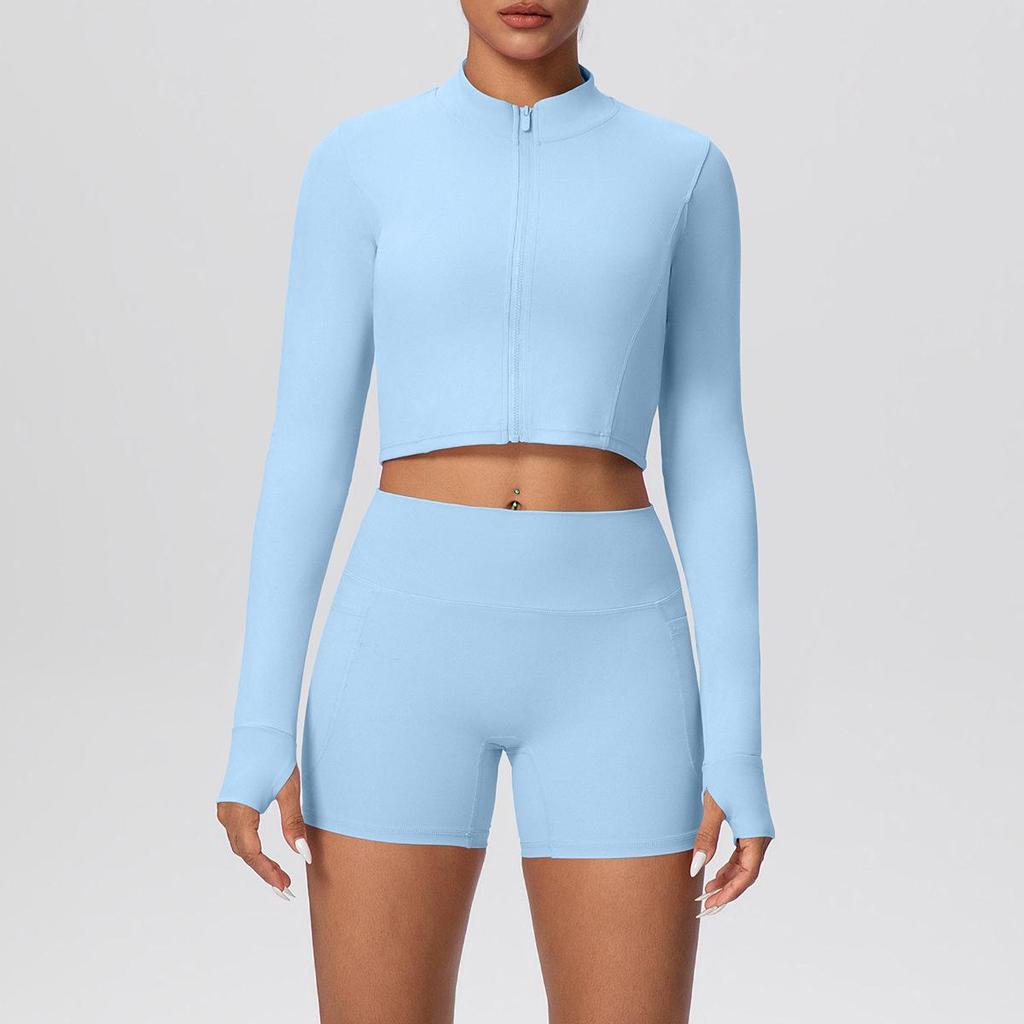 Women's Slim Fit Zip-Up Jacket & High-Waist Butt-Lifting Shorts Yoga Set