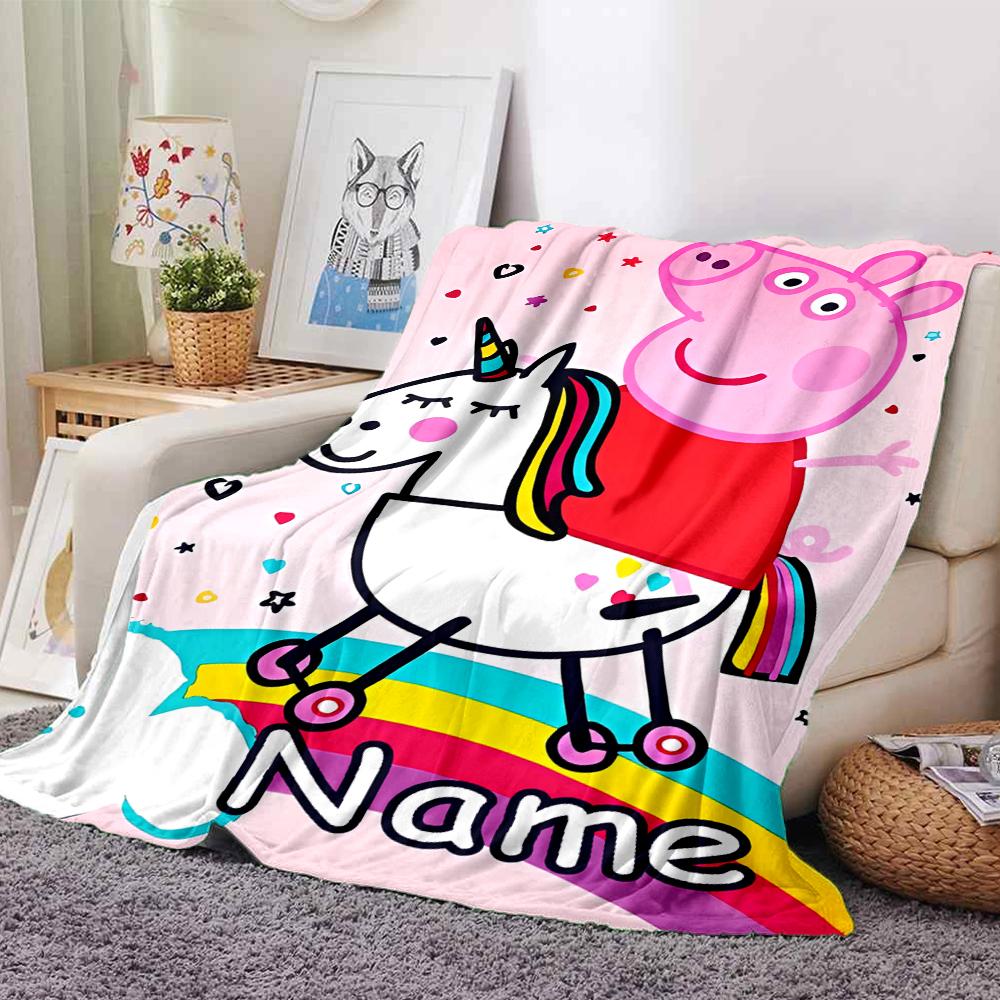 Customiz Name Personality Peppa Pig Blanket Soft &Warm Sofa Office Bed Travel Lunch Break Blanket, Gift Suitable All Seasons