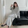 Autumn and Winter 8% Wool Thickened Hooded Lazy Sweater Mid-length Skirt Two-piece Fashion Knitted Women's Suit