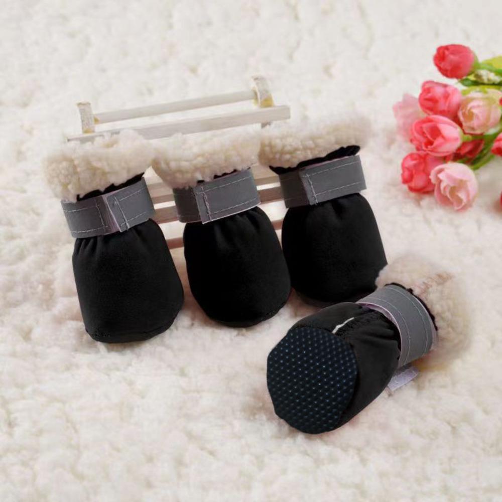 

4 шт. Нескользящая обувь для домашних животных, толстая обувь для домашних животных, теплые чехлы для лап питомцев, собака M чёрный