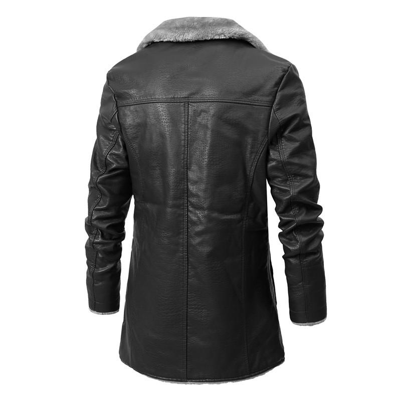 Men's European Size Plus Velvet Leather Jacket with Large Lapel, Ideal for Autumn and Winter Business, for Middle-Aged and Elderly