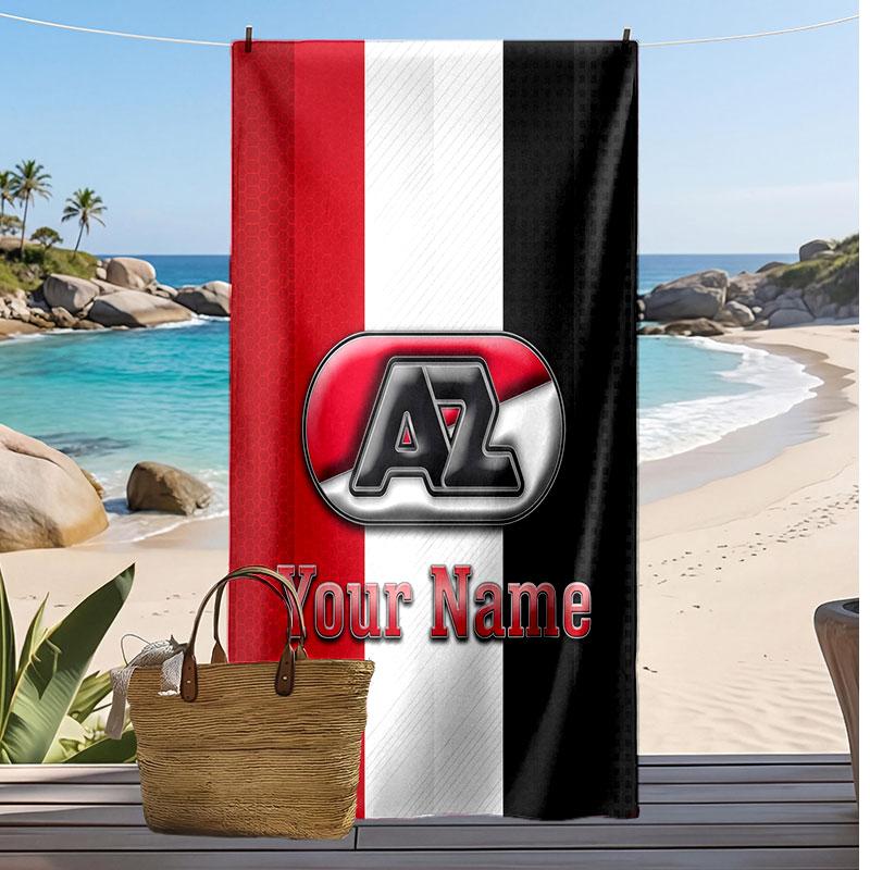Asciugamano da Spiaggia Personalizzato Stampato AZ Alkmaar Logo Calcio Supporto Nome Personalizzato Testo Asciugamano Assorbente Per Sport Viaggio Regalo Speciale