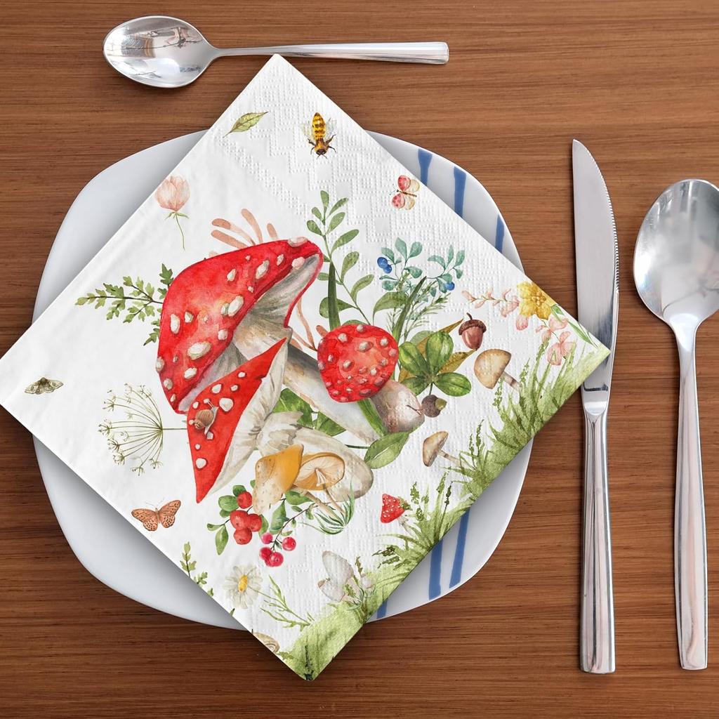 40Pcs Mushroom Paper Napk Mushroom Guest Napk Enchanted Forest Napkin Cottagecore Paper Napkin