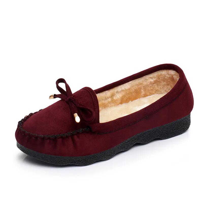 WTEMPO Casual Solid Color Soft Sole Non Slip Bow Shoes Women's Autumn Winter Large Size Warm Plush Slip-on Shoes