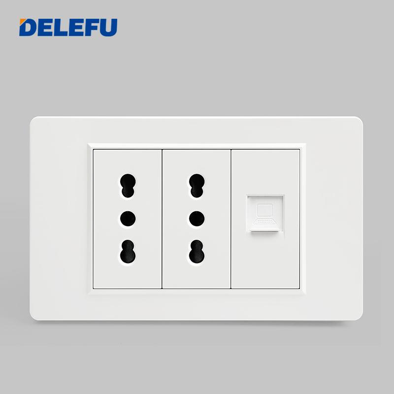 DELEFU Italian Standard White 118 Type Wall Switch Socket with USB + TYPE-C Socket Is Suitable for Hotels and Households.