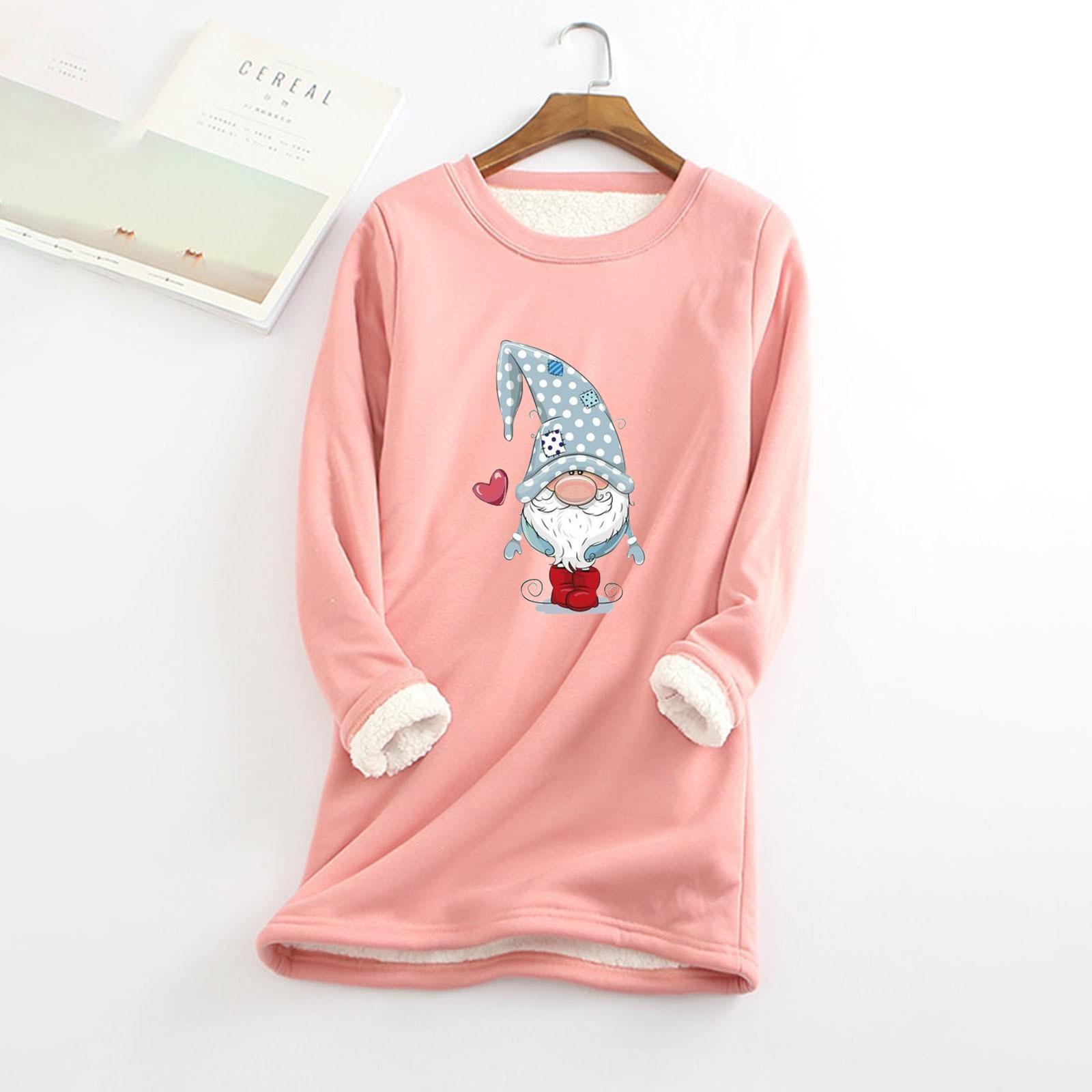 

Женская рождественская толстая флисовая толстовка с принтом, теплое нижнее белье, топ XXXXL розовый