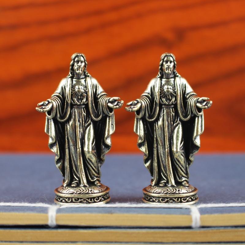 Mini Vintage Brass Statue Fine Detailed Carving Antique Finish For Home Desktop Decor Religious Gifts