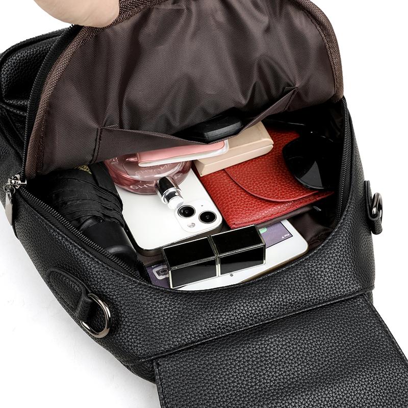 Women's Retro Solid Color Outdoor Backpack Soft Leather Large Capacity Backpack