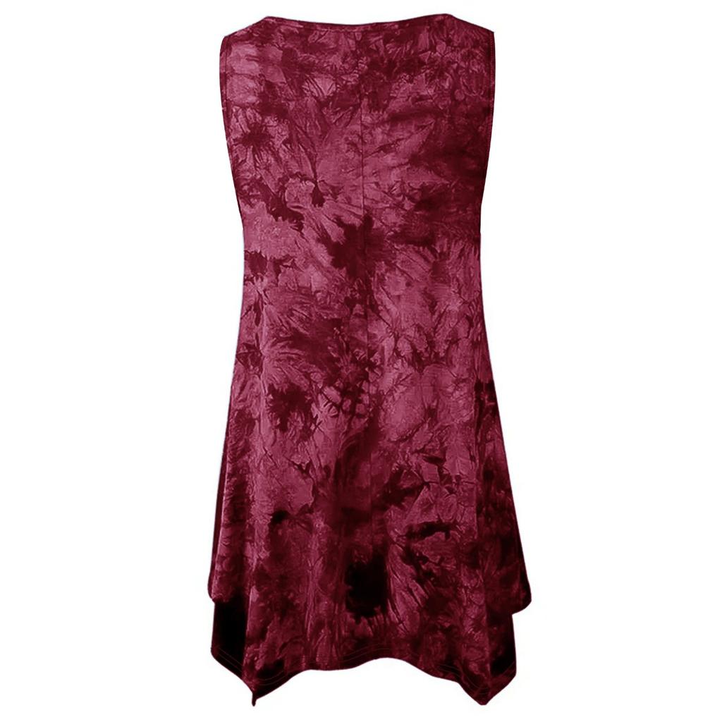 Summer Tie Dye Print V Neck Irregular Hem Sleeveless Plus Size T-shirt Top for Women