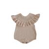 2024 Autumn Infant & Toddler Girl Knitted Sleeveless Romper with Ruffle & Hat Set