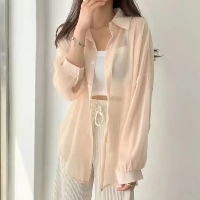 Colors Shirts Women Sheer Thin Chic Summer Simple Solid Sun-proof Temper Fashion Baggy All-match Basic Korean Style Clothes