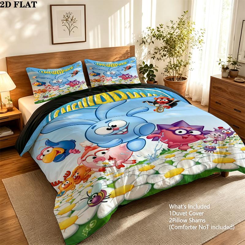 Smeshariki Bedding Quilt Set Quilt Cover Pillowcase Home Decoration Birthday Gift (1 * duvet cover + 2 * pillowcase, without core)
