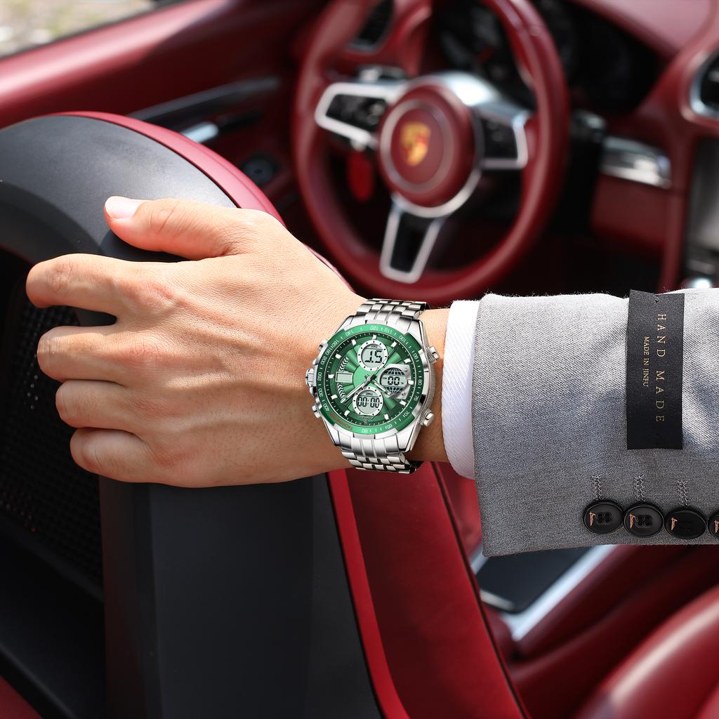 E108 Luxury Stainless Steel Multifunction Men Quartz Watch Alarm Calendar 30M Waterproof Luminous Watch for Men