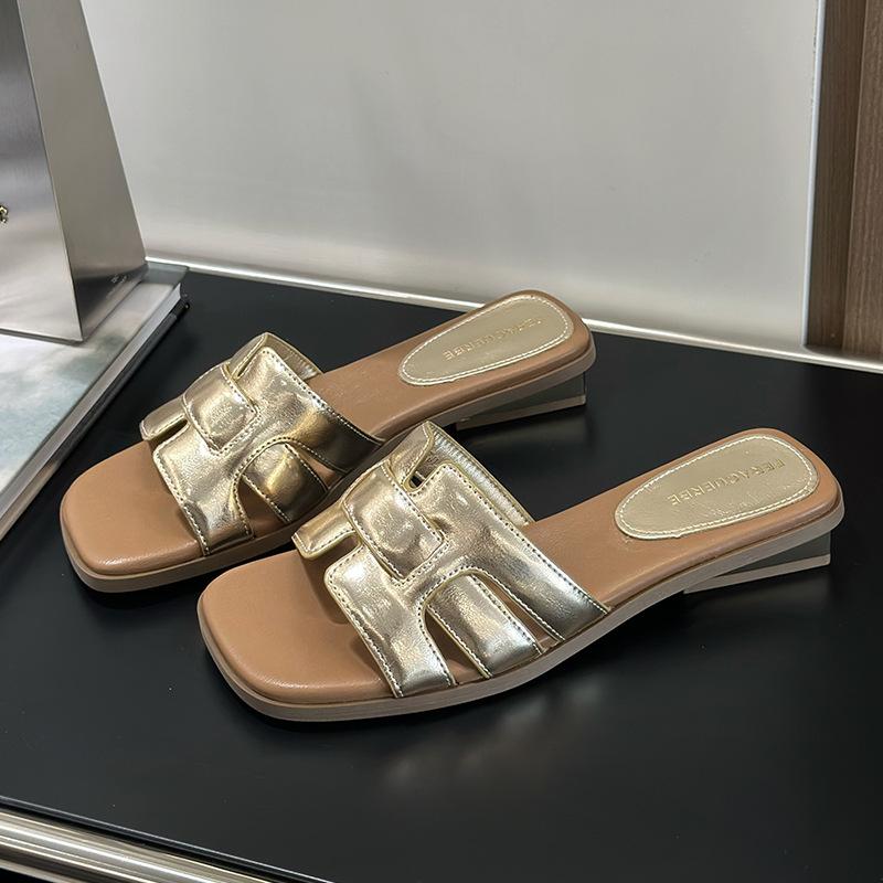 

[Suding Home] One-word drag, French temperament half slippers women s summer wear versatile beach shoes 2025 new models 40 золотой