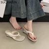Fashion SUOJIALUN 2025 Summer New Brand Women Slipper Fashion Narrow Band Ladies Elegant Flip Flops High Wedge Heel Dress Sandal Pumps