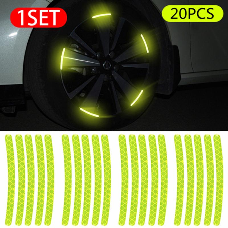 20pcs Car Wheel Hub Reflective Sticker 3d Stereo Tire Decorative Strips Night Warning Luminous