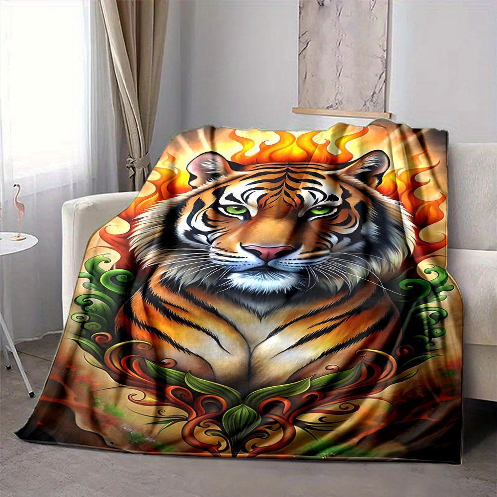 1pc Tiger Flame Design Blanket Lightweight Flannel Blanket Throw Blanket For Sofa, Bed, Travel, Camping, Livingroom, Office, Couch, Chair, And Bed yy2