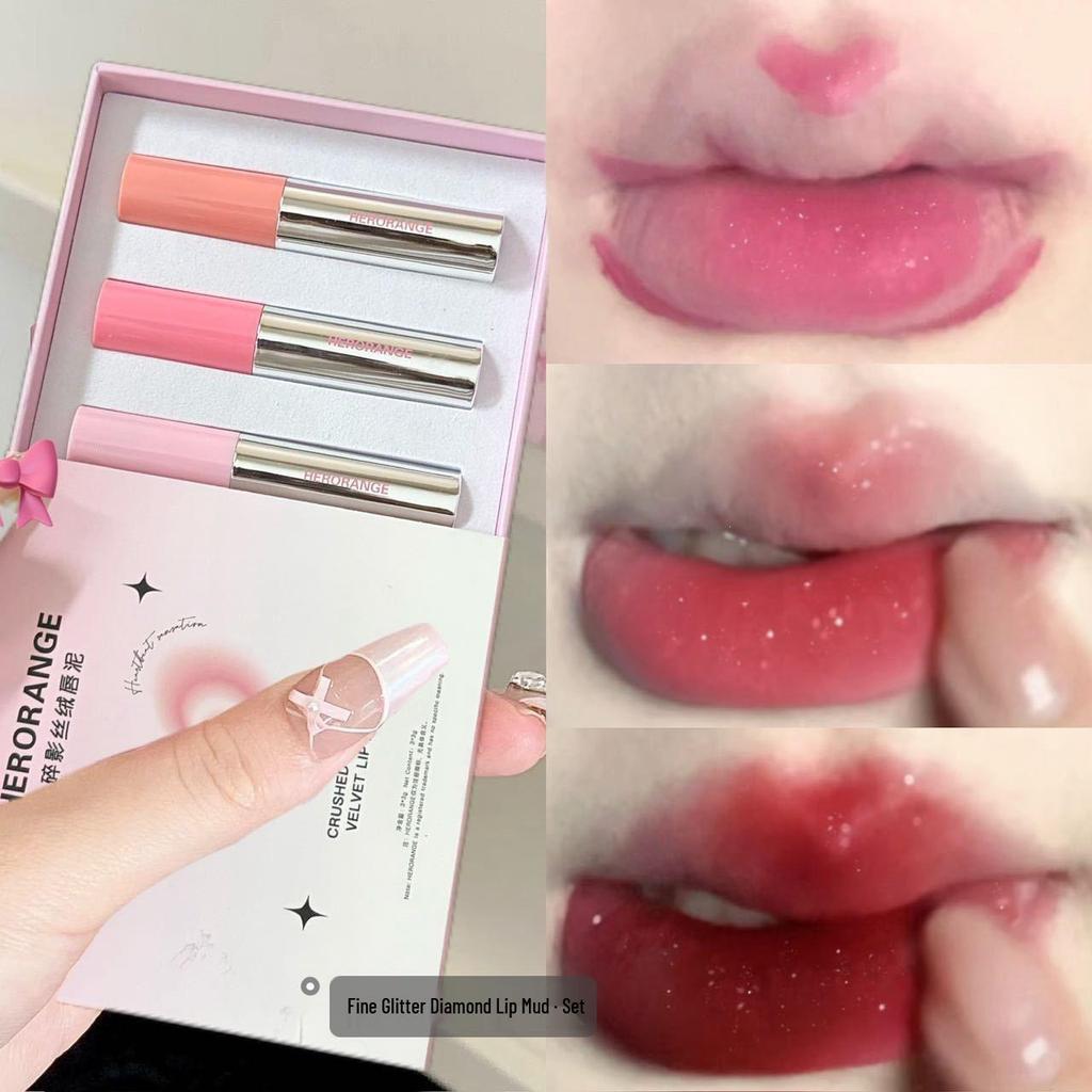 HERORANGE Shadow Velvet Crushed Diamond Lip Mud Gift Box: Matte Lipstick for a Whitening Effect and Non-Stick Finish.