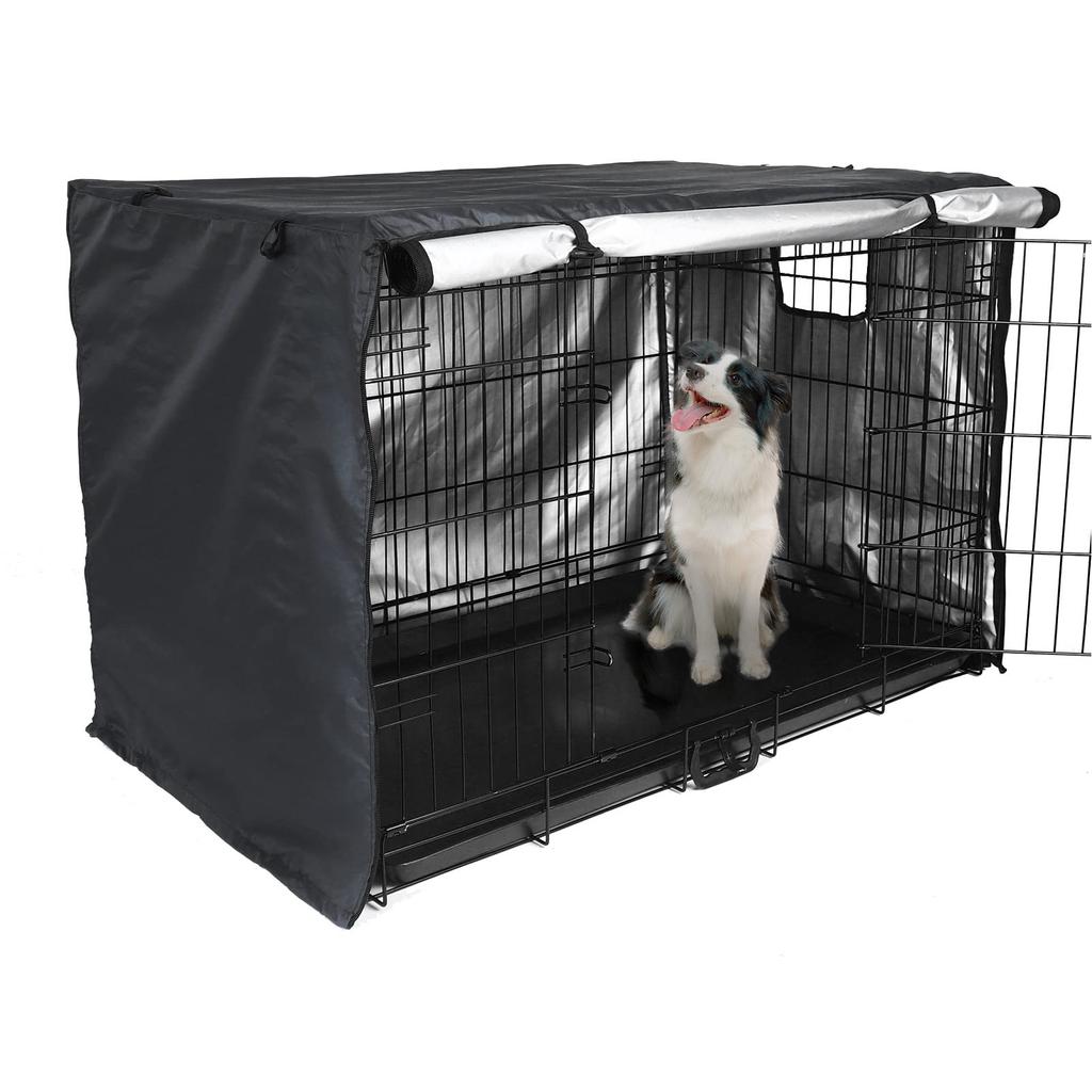 Wire Dog Crate Cover Double Door Privacy Dog Crate Cover 42 Inches Heavy Duty Oxford Fabric Puppy Crate Sunshade For Wire Cage